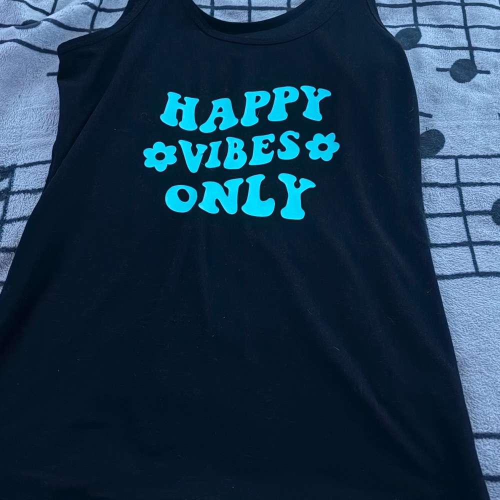 NOBO Black Tank Top with Blue 'Happy Vibes Only' Print